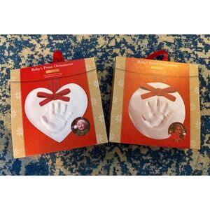 Kate & Milo Baby's Print Ornament Kit Set of 2 Heart & Round Clay Handprint DIY